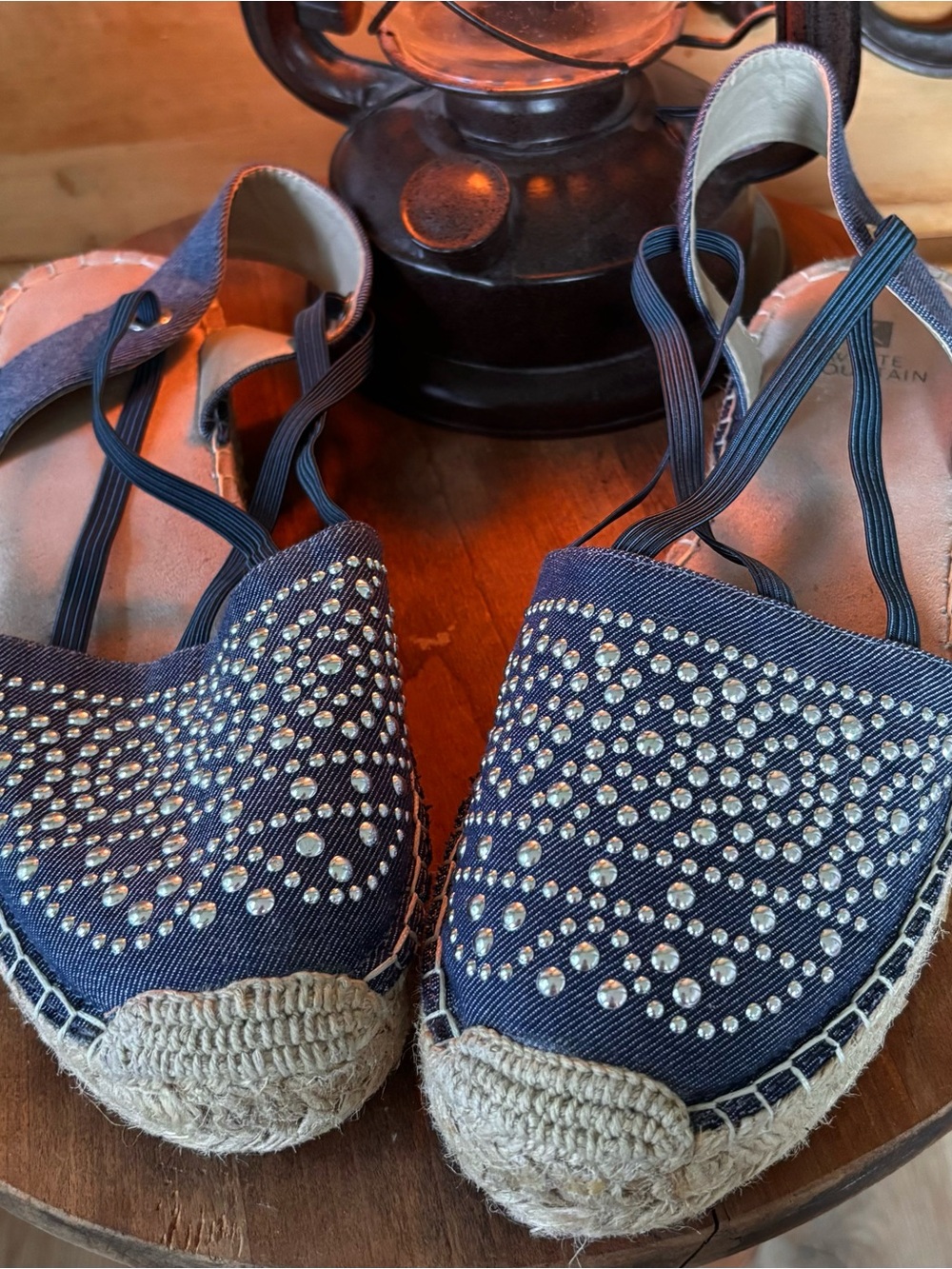 White Mountain denim studded Espadrille Flats